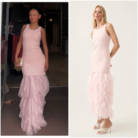 Aje Elations Pink Ribbed Ruffle Knit Maxi Dress XXS NWT - Picture 2 of 10